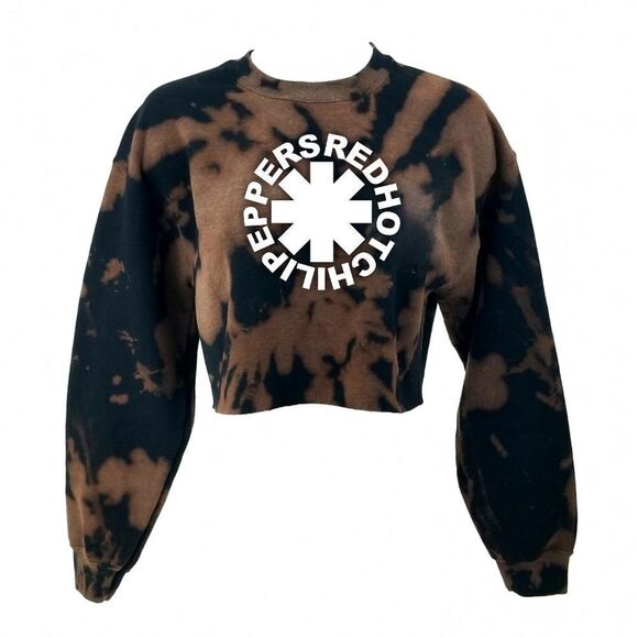 Red Hot Chili Peppers Acid Wash Cropped Crop Top Long Sleeve Crewneck Sweatshirt - Picture 1 of 3